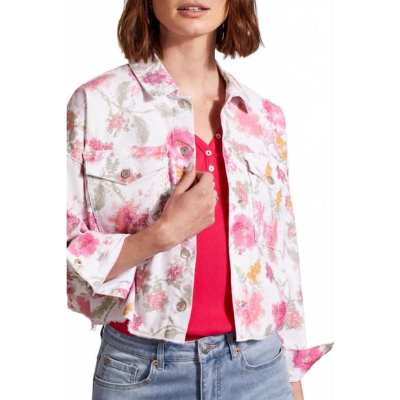 NEW TRIBAL printed denim crop jacket in daiquiri